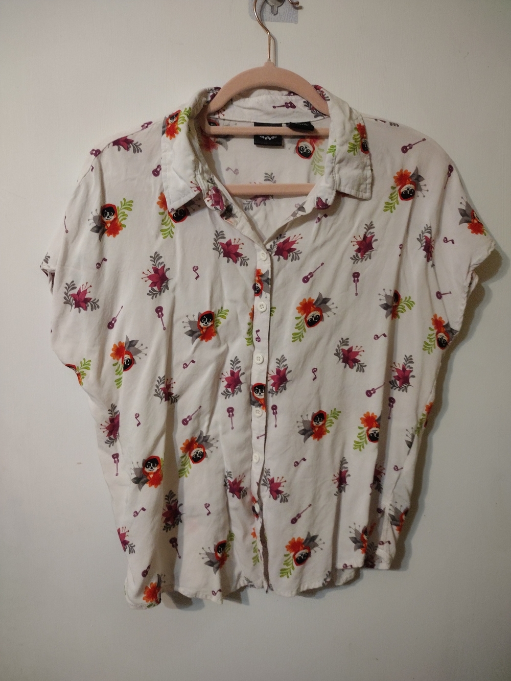 Disney COCO White Shirt with Multicolor Floral and Guitar Print